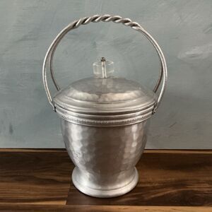 Vintage 1940s Lehman Aluminum Hand Forged Ice Bucket | Lucite Knob | No Insert